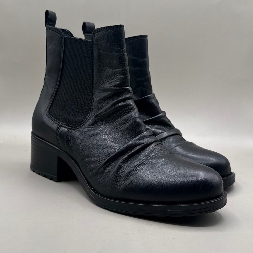 Jubilee Chelsea Boots Women 37 Ruched Leather Block Heel Black IB2129